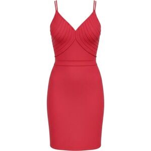 Yoana Baraschi Red Orange Bodycon Mini Dress Pleated Bodice 9D03 Made in NYC 6